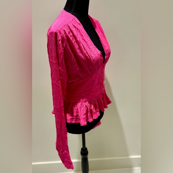 ROTATE Birgerchristensen Fushia long sleeve button v neck top - Picture 9 of 9